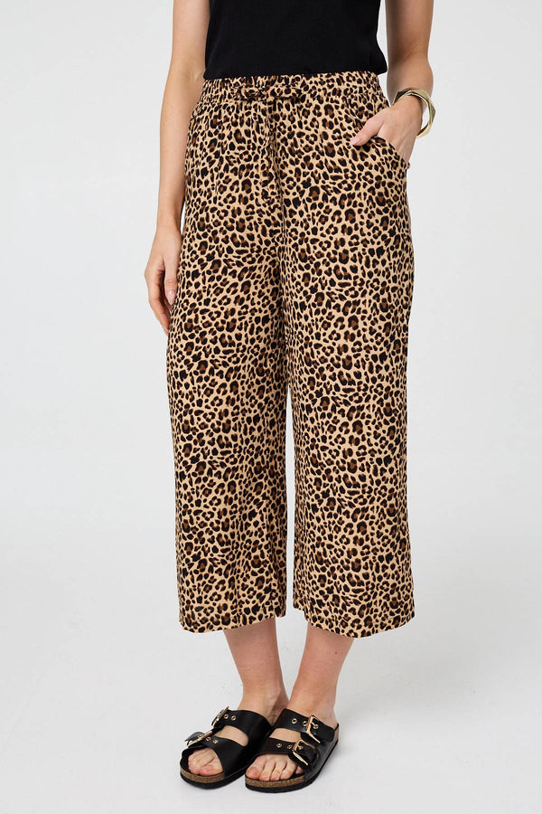 Beige | Animal Print High Waist Wide Trousers
