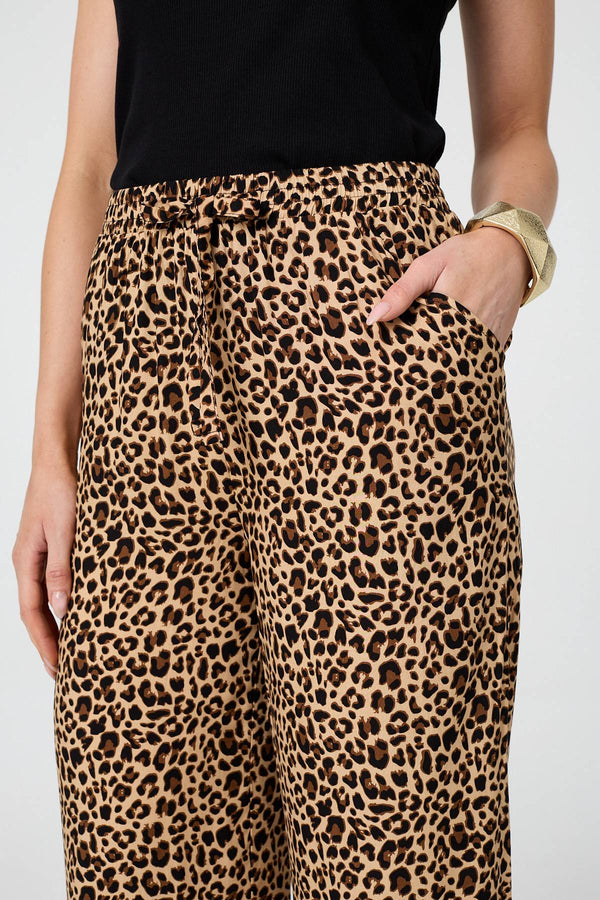 Beige | Animal Print High Waist Wide Trousers