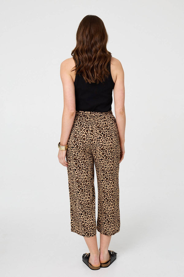 Beige | Animal Print High Waist Wide Trousers