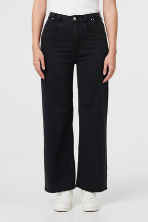 Black | High Waist Relaxed Wide Leg Jeans
