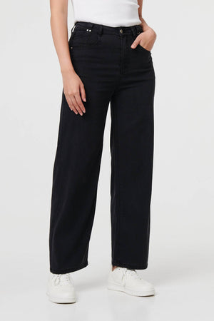 Black | High Waist Relaxed Wide Leg Jeans
