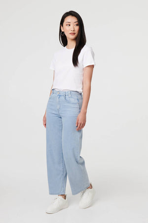 Blue | High Waist Relaxed Wide Leg Jeans : Model is 5'9