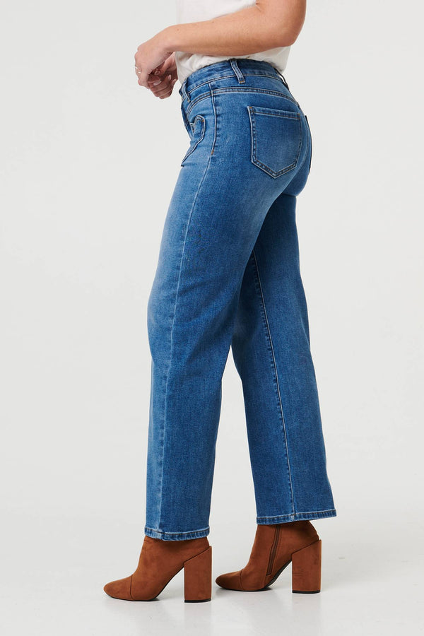 Blue | Heart Pocket Detail Straight Leg Jeans