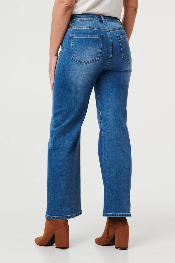 Blue | Heart Pocket Detail Straight Leg Jeans