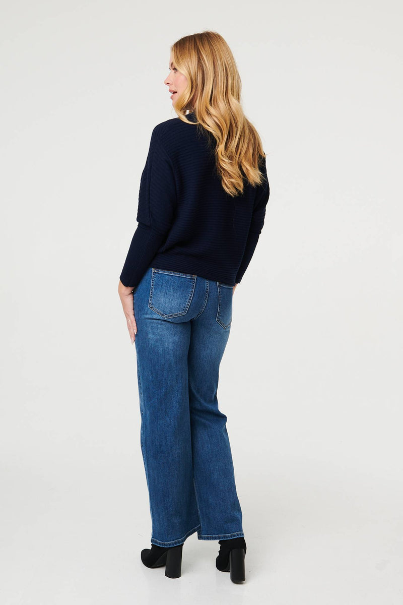 Blue | Diamante Embellished Straight Fit Jeans
