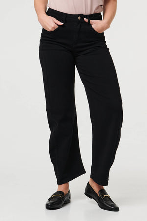 Black | High Waist Wide Barrel Fit Jeans
