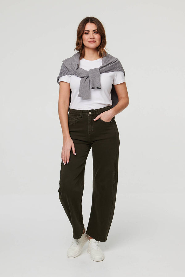Khaki | High Waist Wide Barrel Fit Jeans
