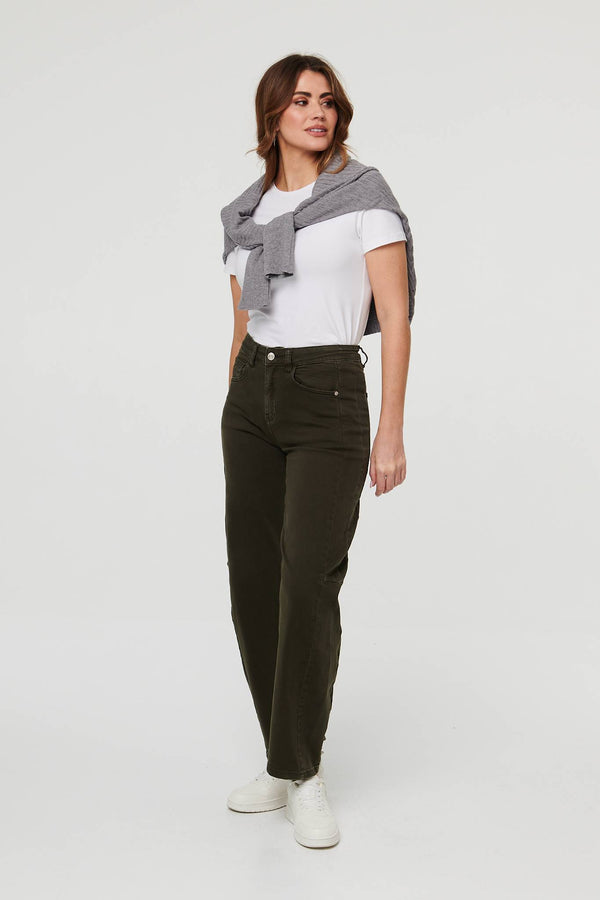 Khaki | High Waist Wide Barrel Fit Jeans
