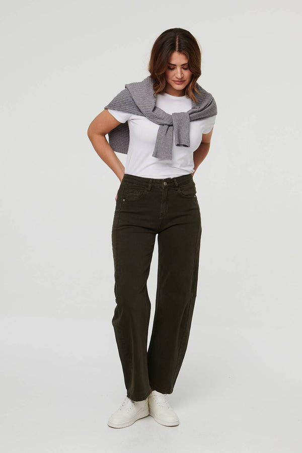 Khaki | High Waist Wide Barrel Fit Jeans
