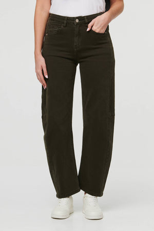 Khaki | High Waist Wide Barrel Fit Jeans
