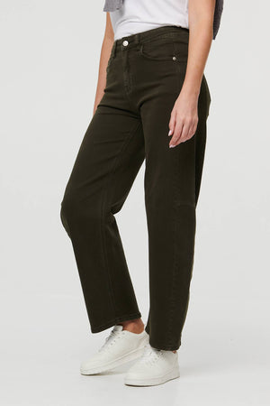 Khaki | High Waist Wide Barrel Fit Jeans

