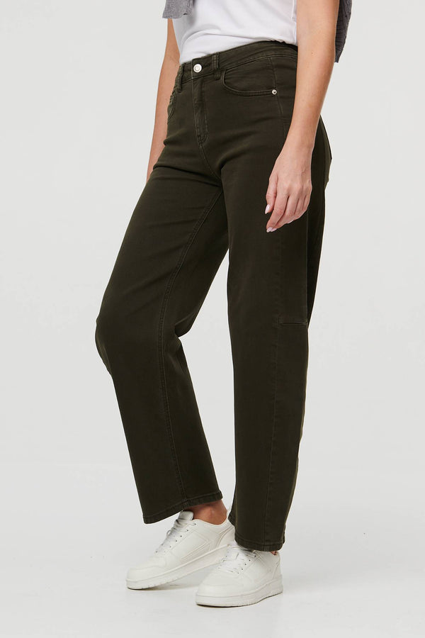 Khaki | High Waist Wide Barrel Fit Jeans
