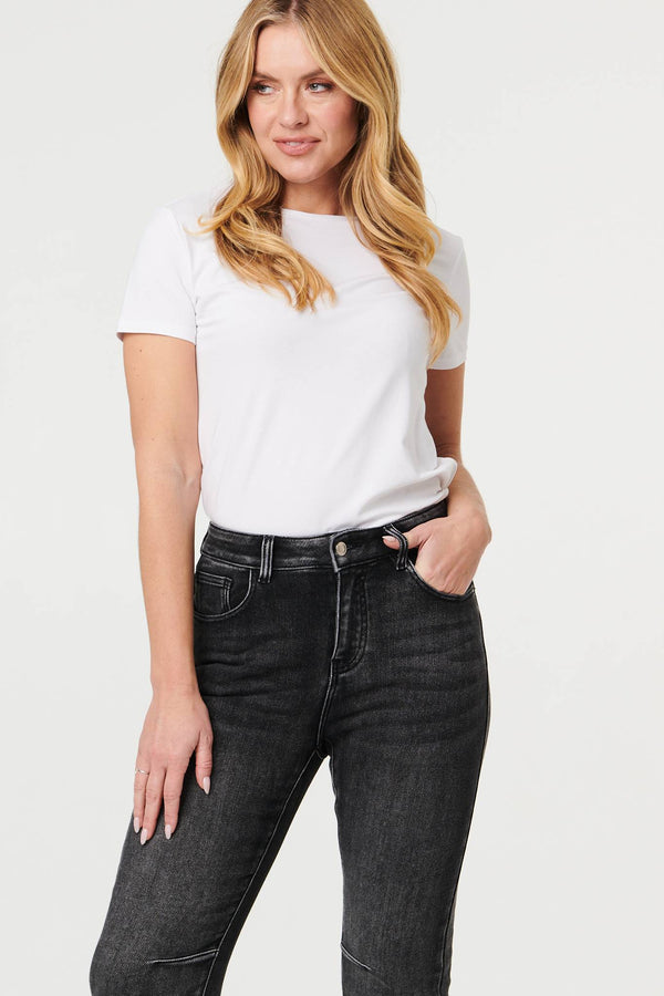 Black | High Waist Washed Texture Slim Jeans
