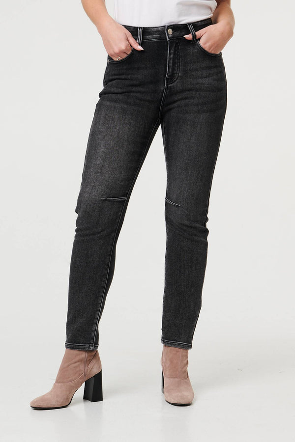 Black | High Waist Washed Texture Slim Jeans

