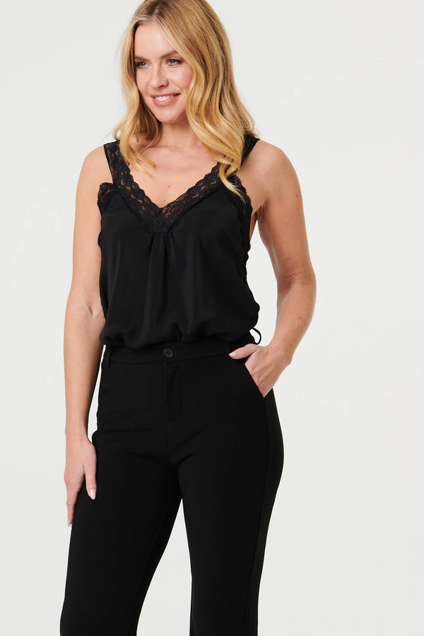 Black | High Waist Slim Flared Trousers
