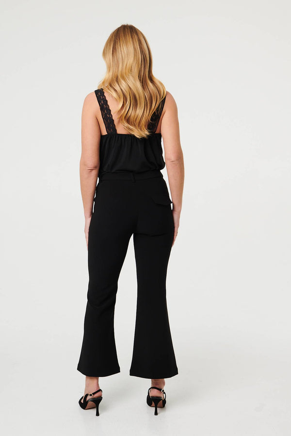 Black | High Waist Slim Flared Trousers
