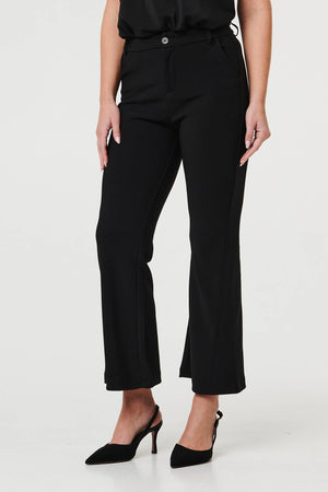 Black | High Waist Slim Flared Trousers
