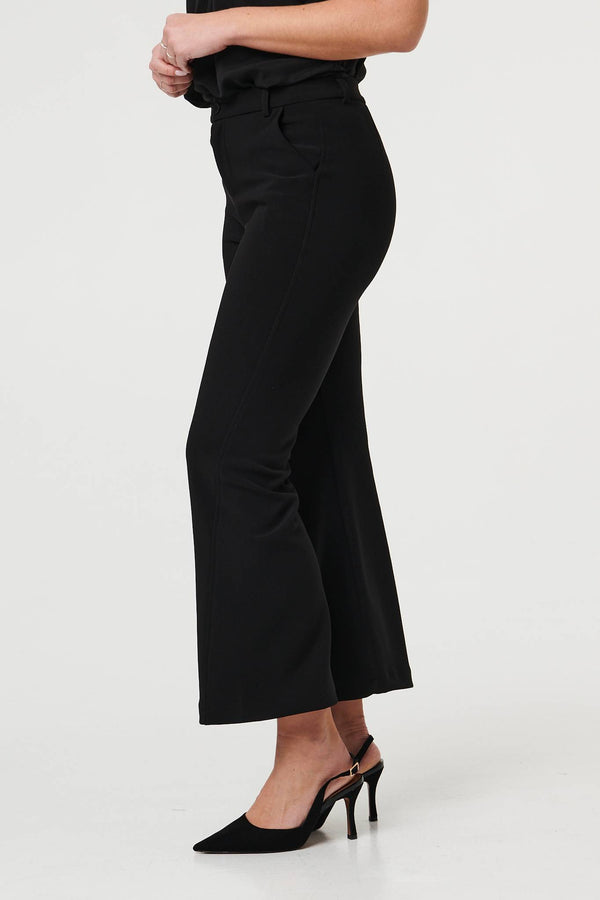 Black | High Waist Slim Flared Trousers
