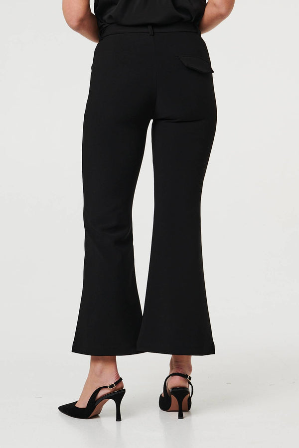 Black | High Waist Slim Flared Trousers
