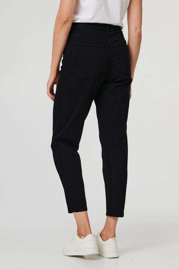 Black | High Waist Slim Fit Cropped Jeans
