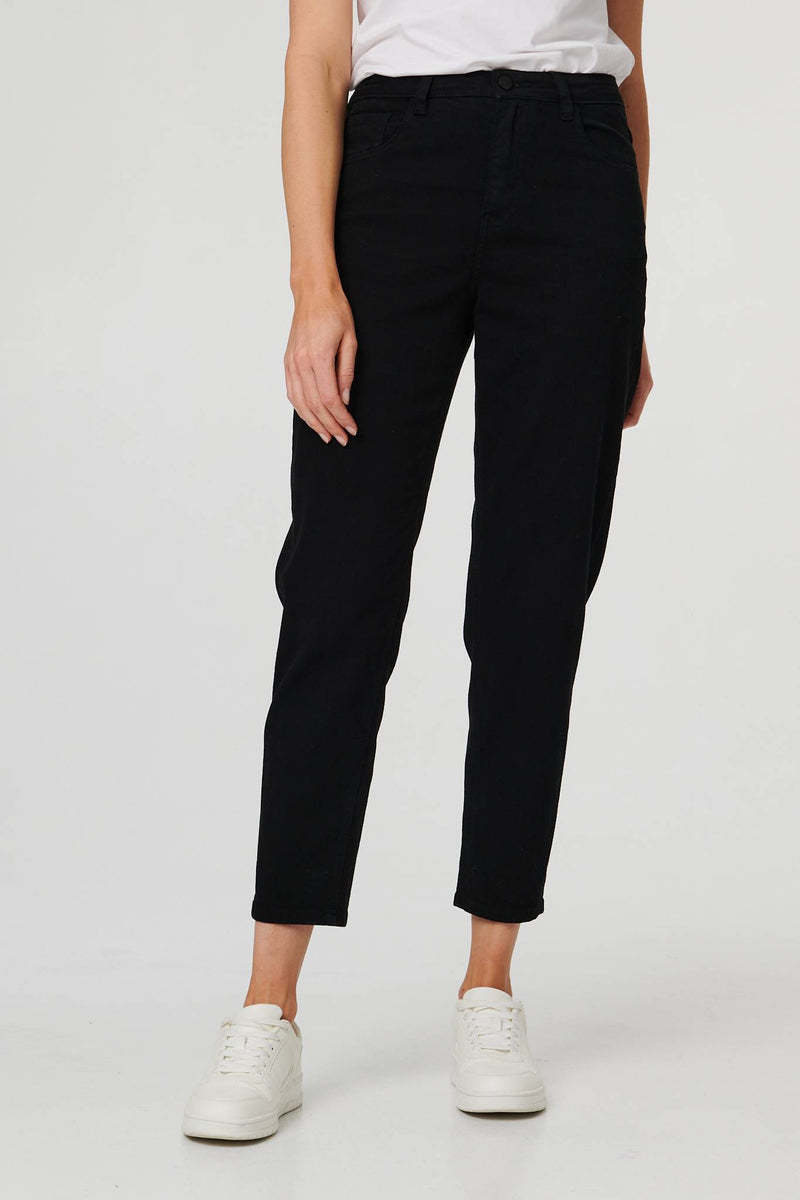 Black | High Waist Slim Fit Cropped Jeans
