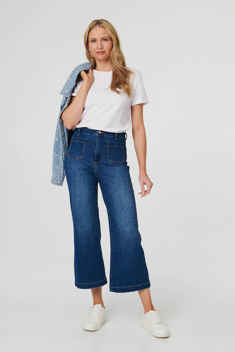 Blue | High Waist Cropped Flared Jeans
