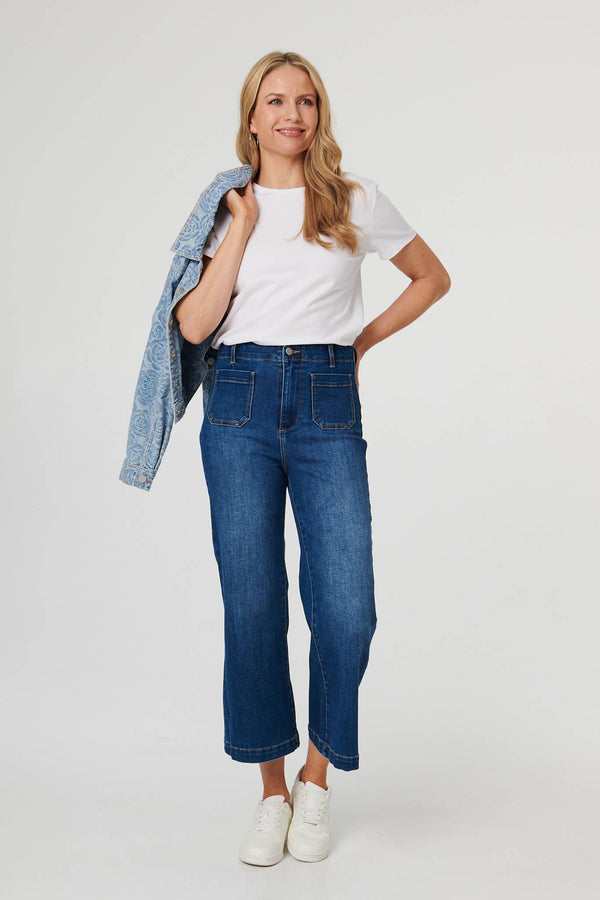 Blue | High Waist Cropped Flared Jeans
