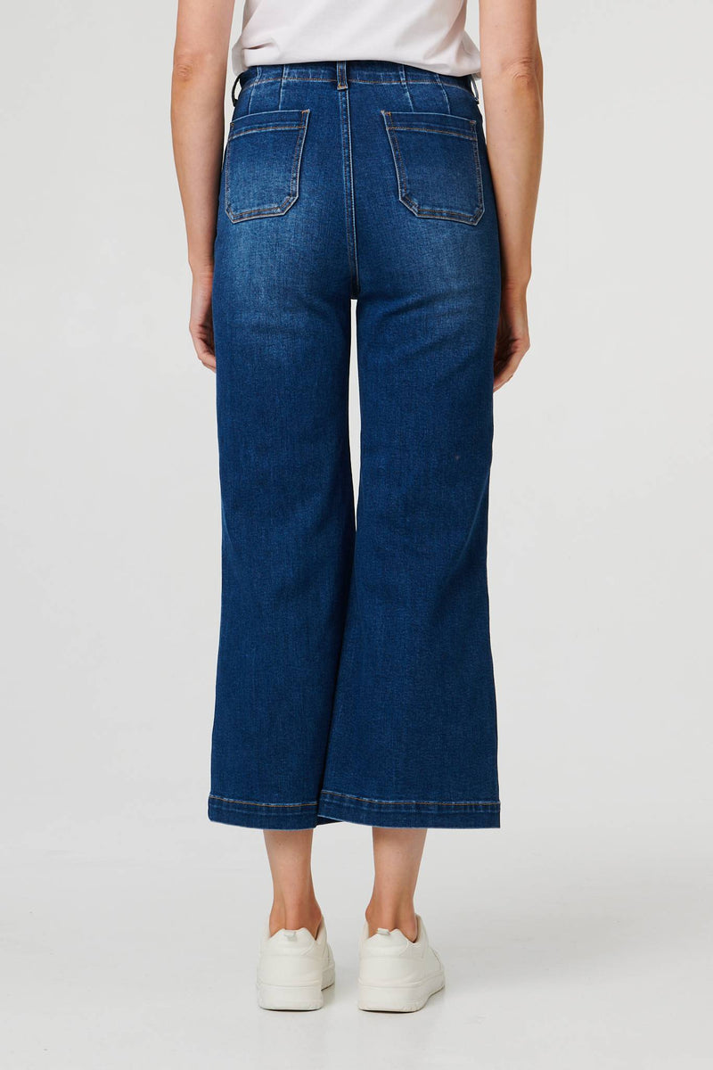 Blue | High Waist Cropped Flared Jeans
