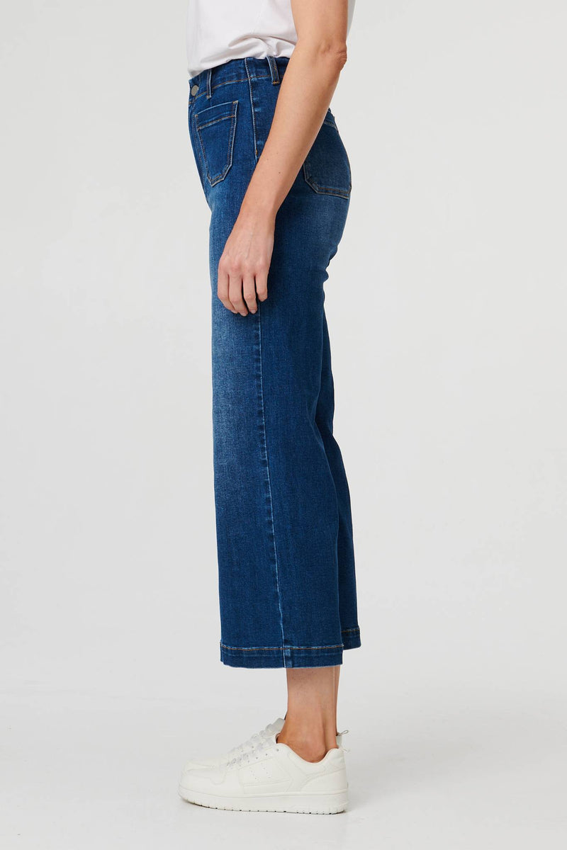 Blue | High Waist Cropped Flared Jeans
