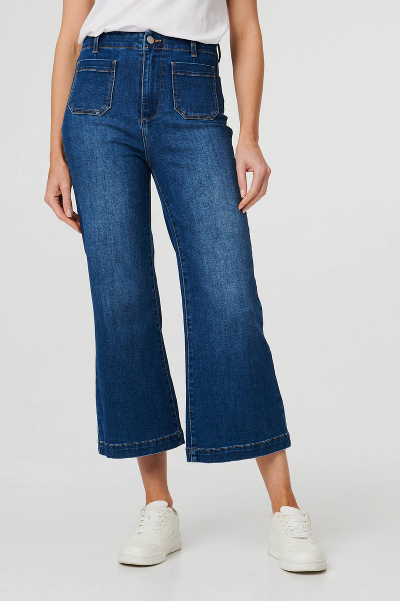 Blue | High Waist Cropped Flared Jeans
