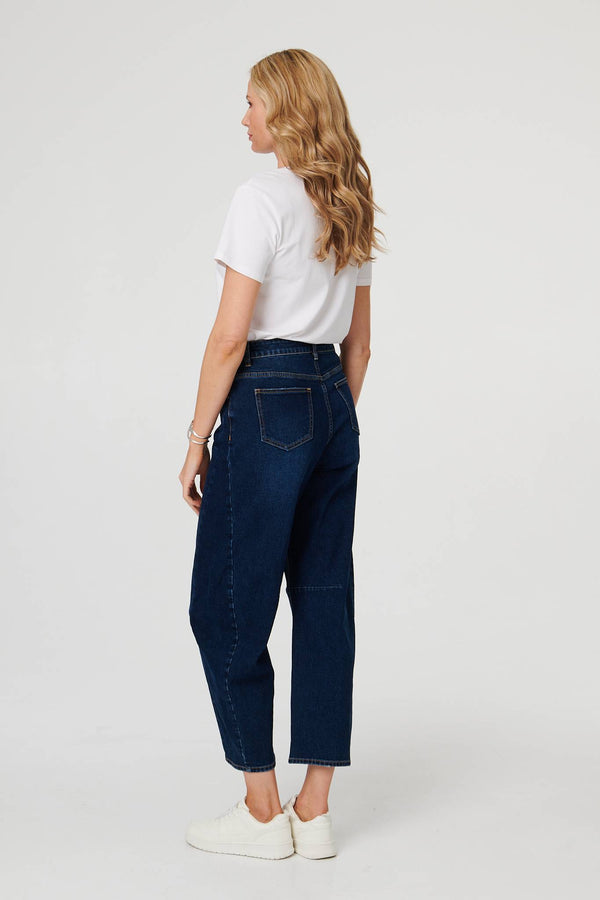 Blue | High Waist Cropped Barrel Leg Jeans
