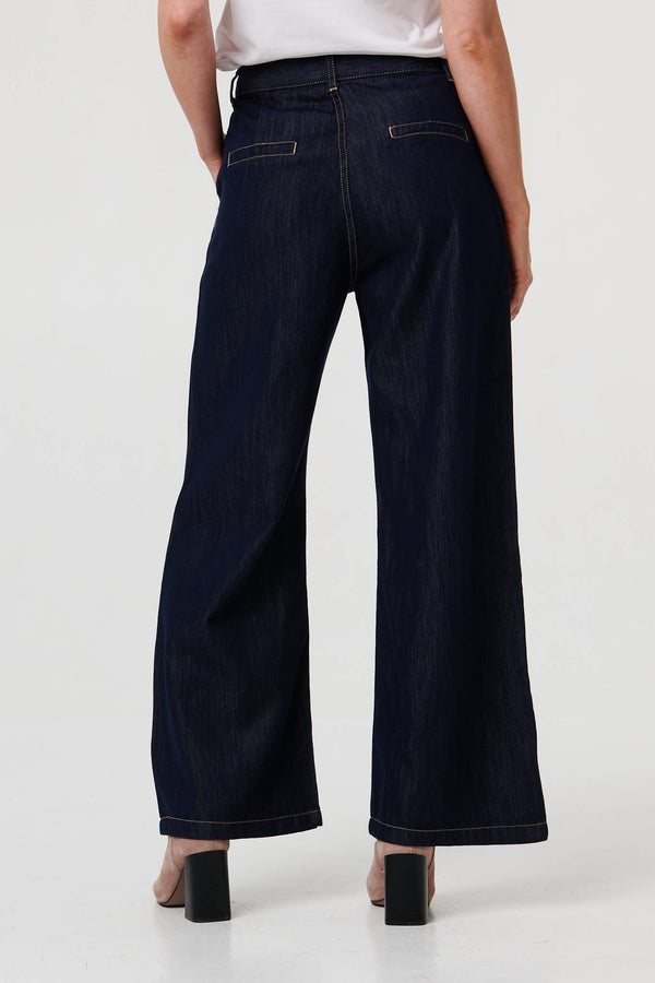 Black | High Waist Pleat Front Wide Leg Jeans