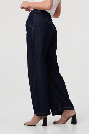 Black | High Waist Pleat Front Wide Leg Jeans