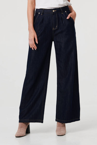 Black | High Waist Pleat Front Wide Leg Jeans