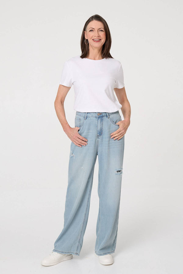 Blue | High Waist Ripped Detail Relaxed Jeans 
