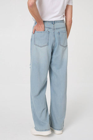 Blue | High Waist Ripped Detail Relaxed Jeans 