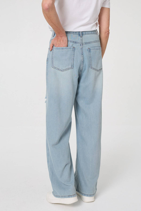Blue | High Waist Ripped Detail Relaxed Jeans 