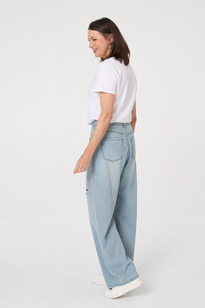 Blue | High Waist Ripped Detail Relaxed Jeans 