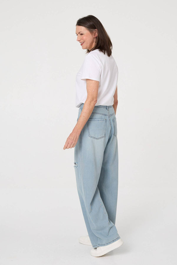 Blue | High Waist Ripped Detail Relaxed Jeans 