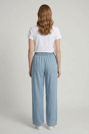 Blue | Tie Waist Wide Leg Casual Trousers