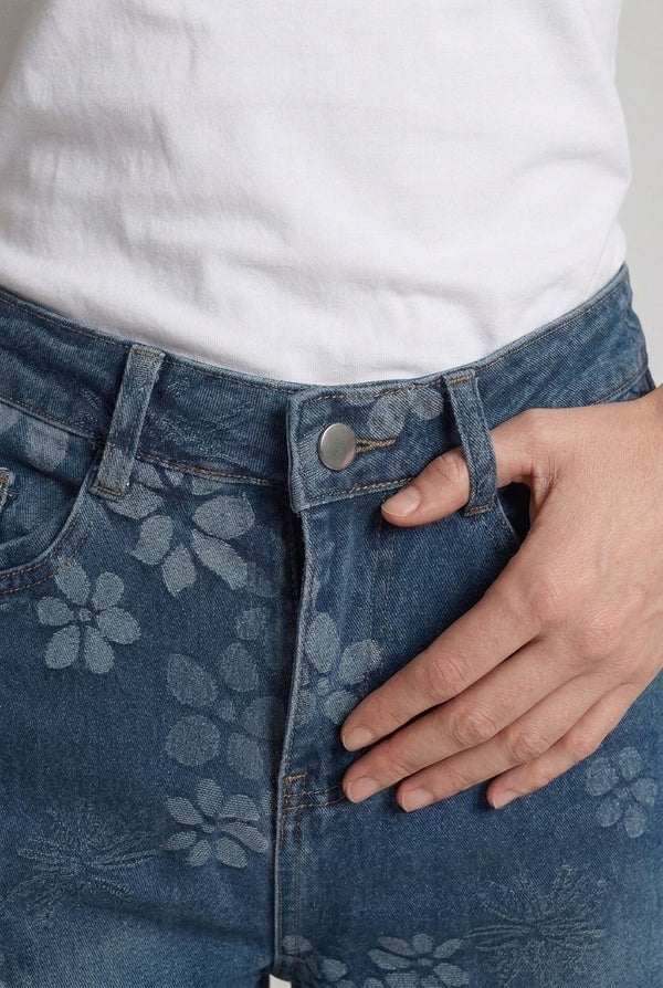 Blue | Floral High Waist Wide Leg Jeans
