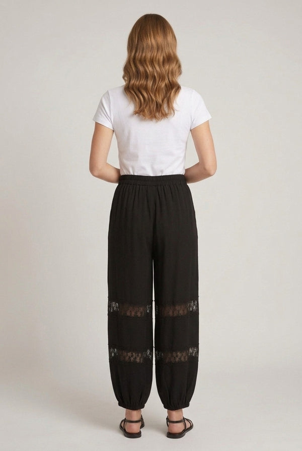 Black | Lace Detail High Waist Harem Pants