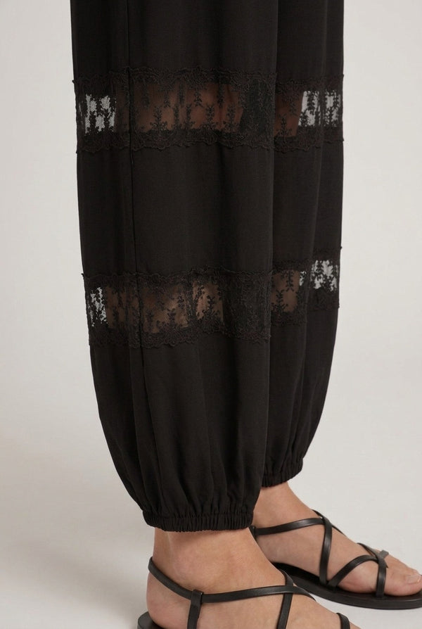 Black | Lace Detail High Waist Harem Pants