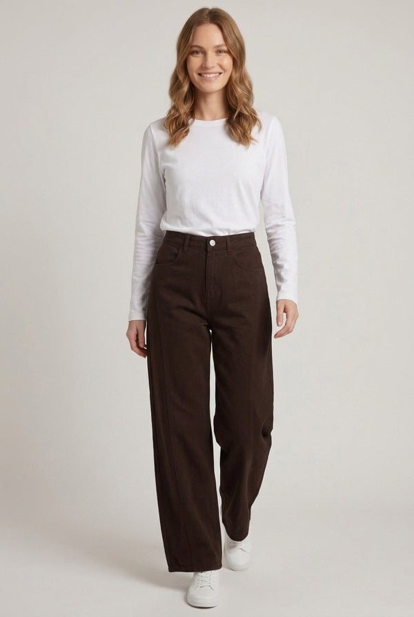 Brown | High Waist Barrel Leg Jeans