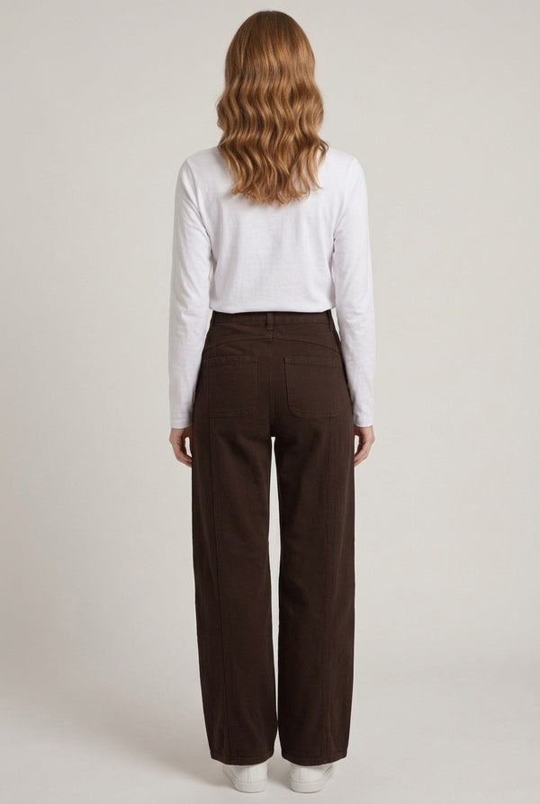 Brown | High Waist Barrel Leg Jeans