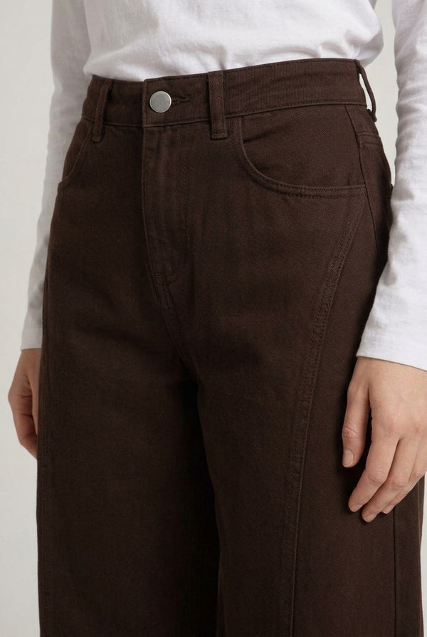 Brown | High Waist Barrel Leg Jeans