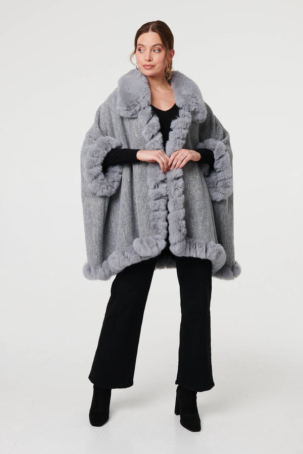 Grey | Faux Fur Lined Oversized Poncho