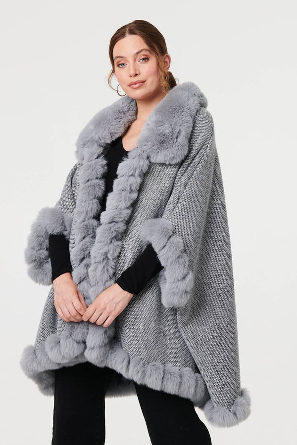 Grey | Faux Fur Lined Oversized Poncho