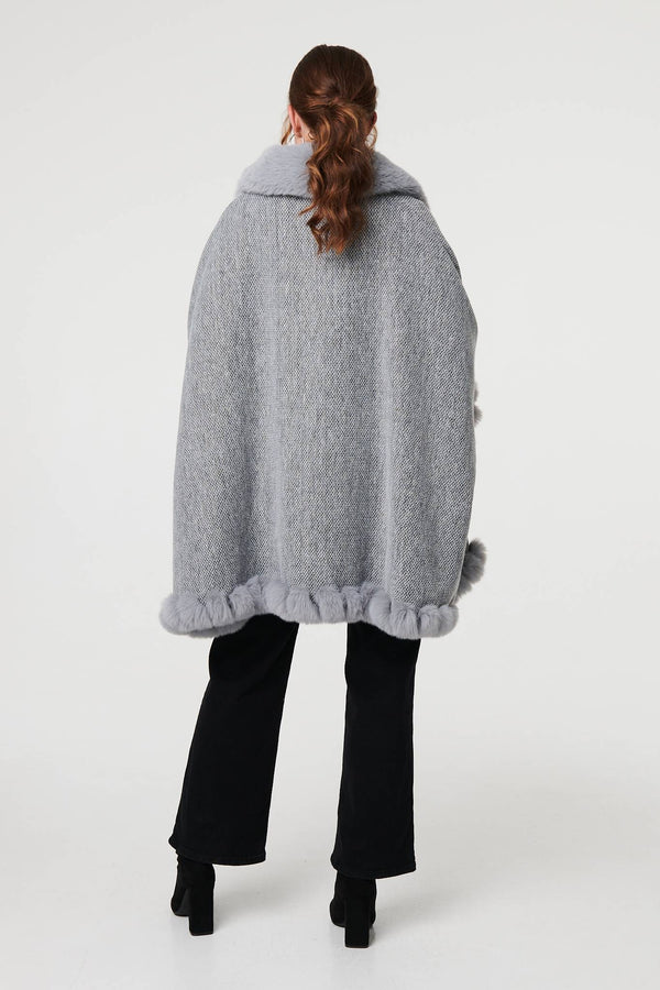 Grey | Faux Fur Lined Oversized Poncho