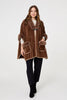 Brown | Printed Faux Fur Trim Cape Coat
